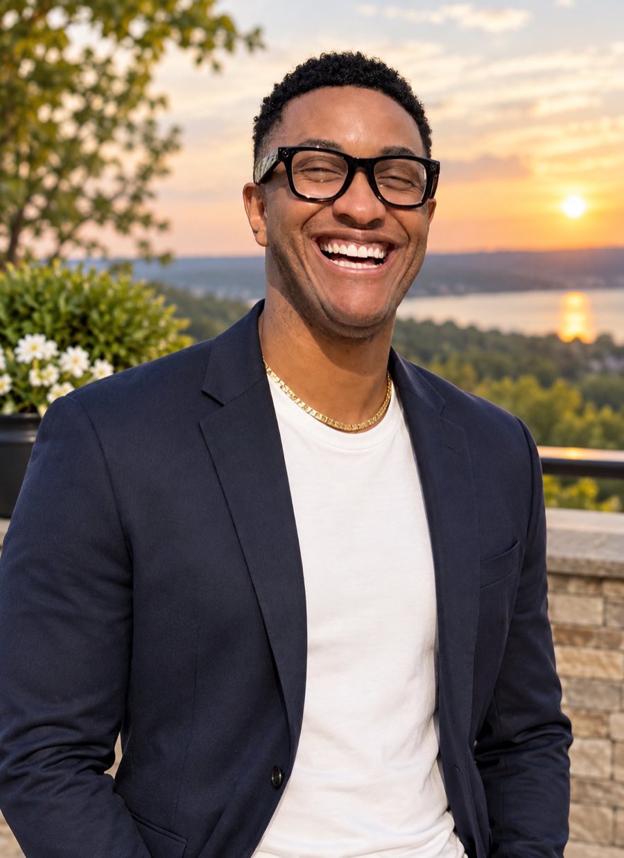 A smiling landlord relaxing at sunset, free from chasing rent